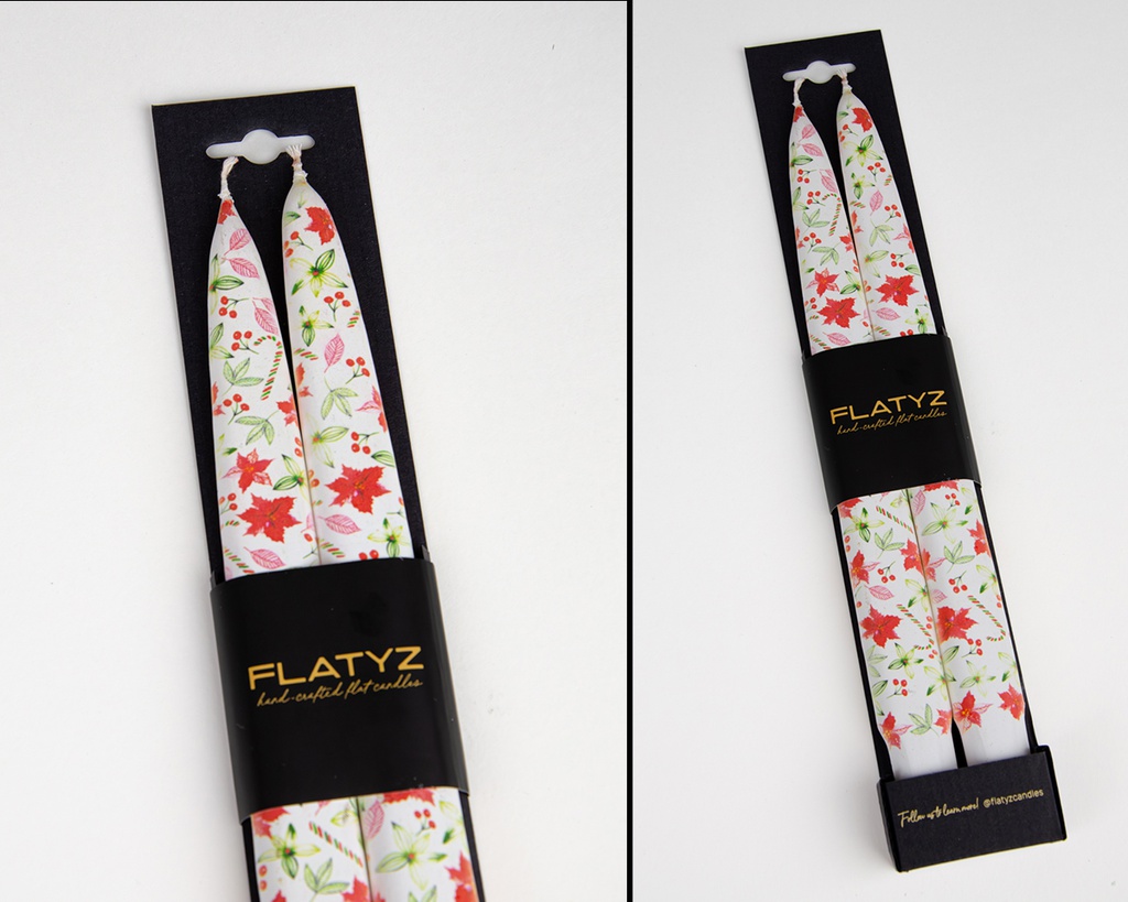 Christmas Poinsettias - Set of  2 Taper Candles