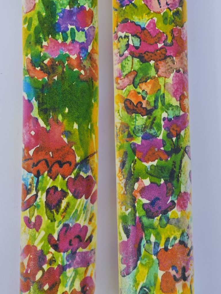 Set of  2 Taper Candles Watercolor Rainbow Flowers