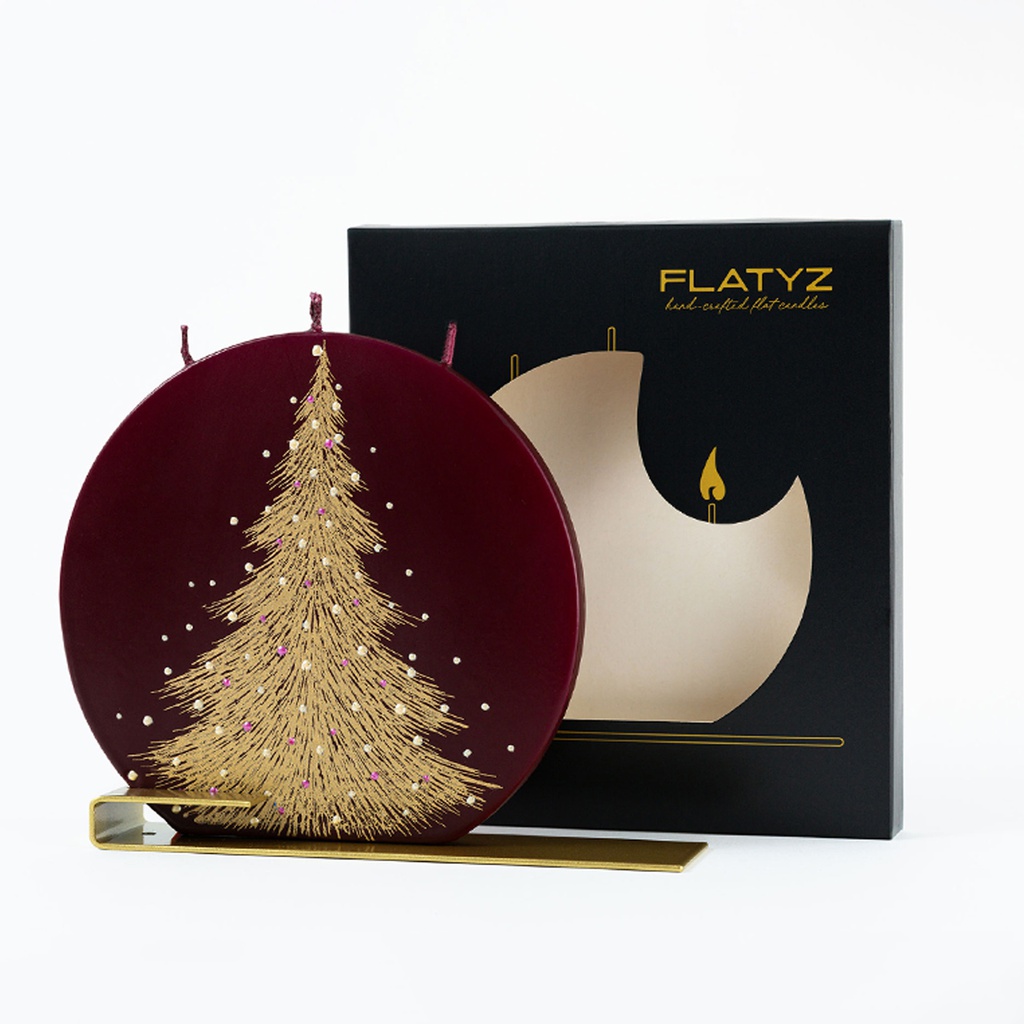 Gold Christmas Tree on Burgundy