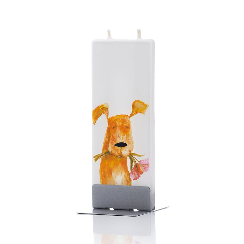 Dog With Pink Flowers in Mouth Candle