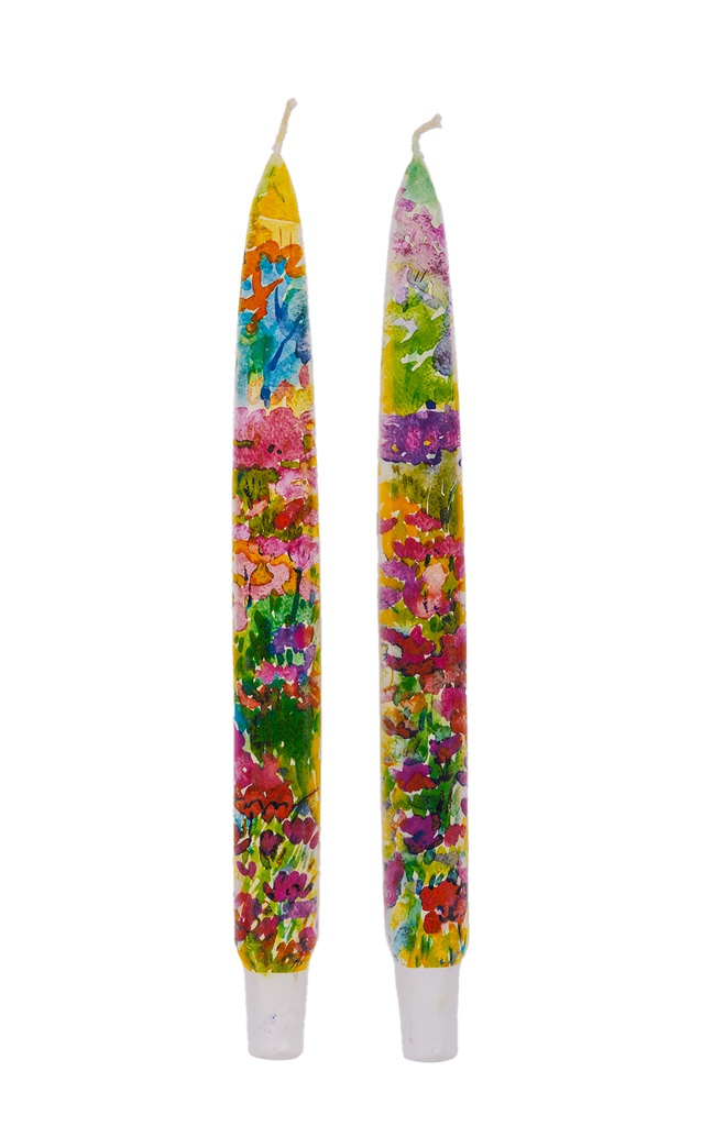 Watercolor Rainbow Flowers - Set of  2 Taper Candles